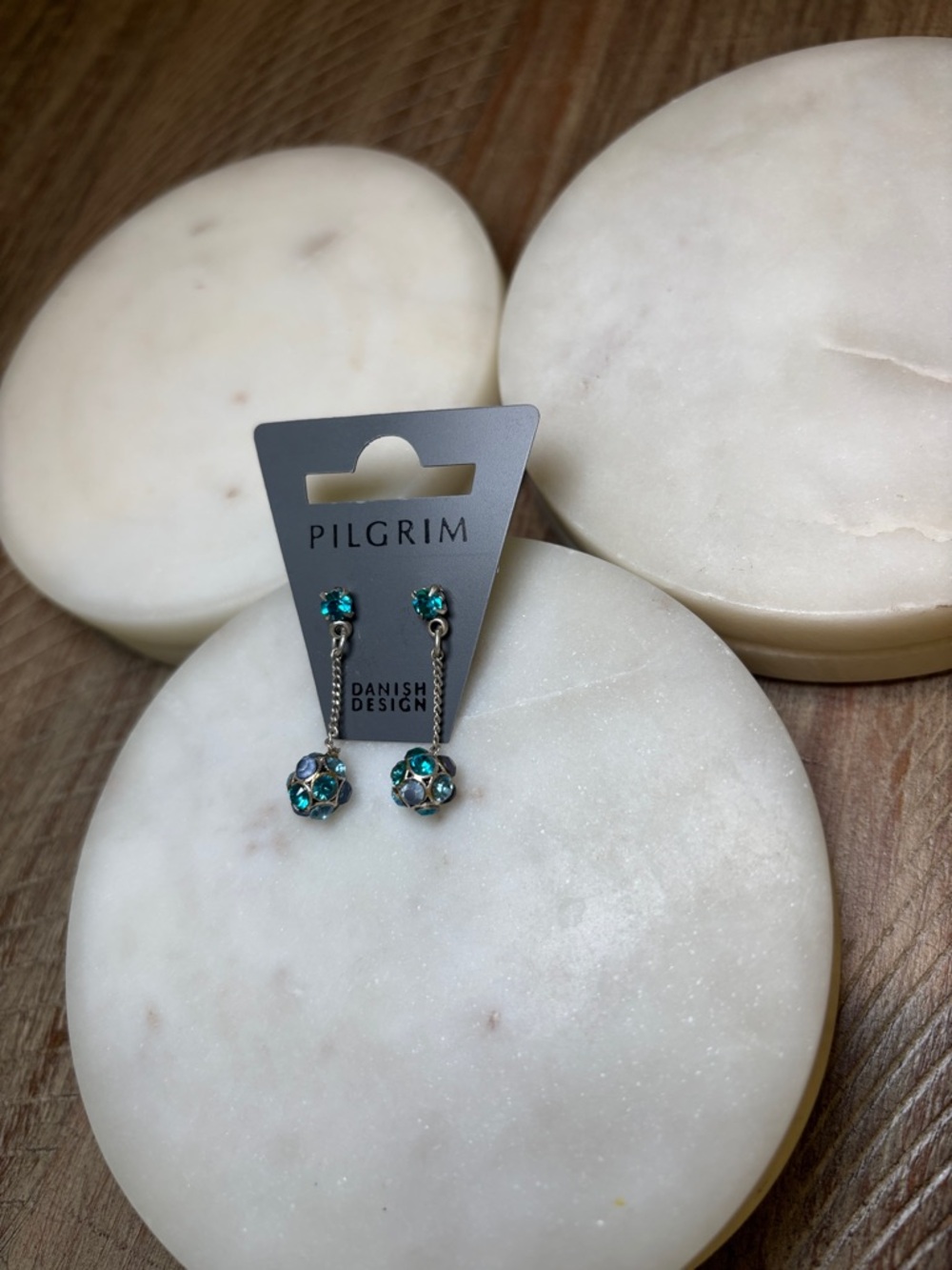 241 Pilgrim Teal Crystal Chain Drop Earrings - Picture 2 of 8